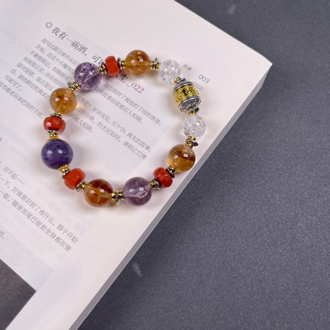 Elevate Your Energy – Amethyst & Silver Lotus Mantra Bracelet