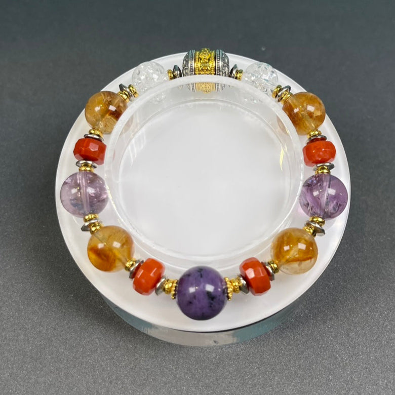 Elevate Your Energy – Amethyst & Silver Lotus Mantra Bracelet
