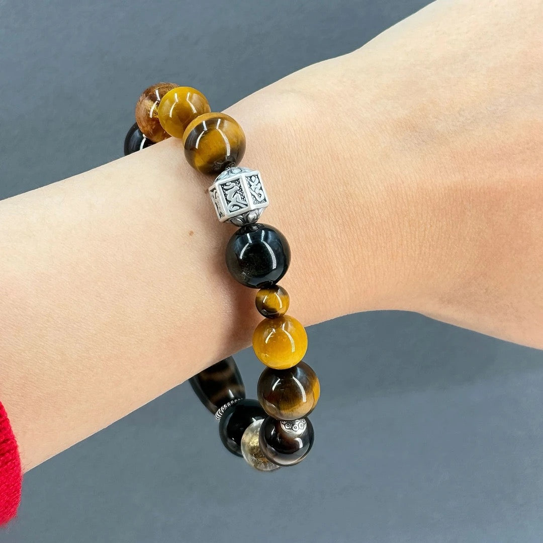 Wealth Magnet – Tiger Eye, Dzi Stone & Rutilated Quartz Bracelet