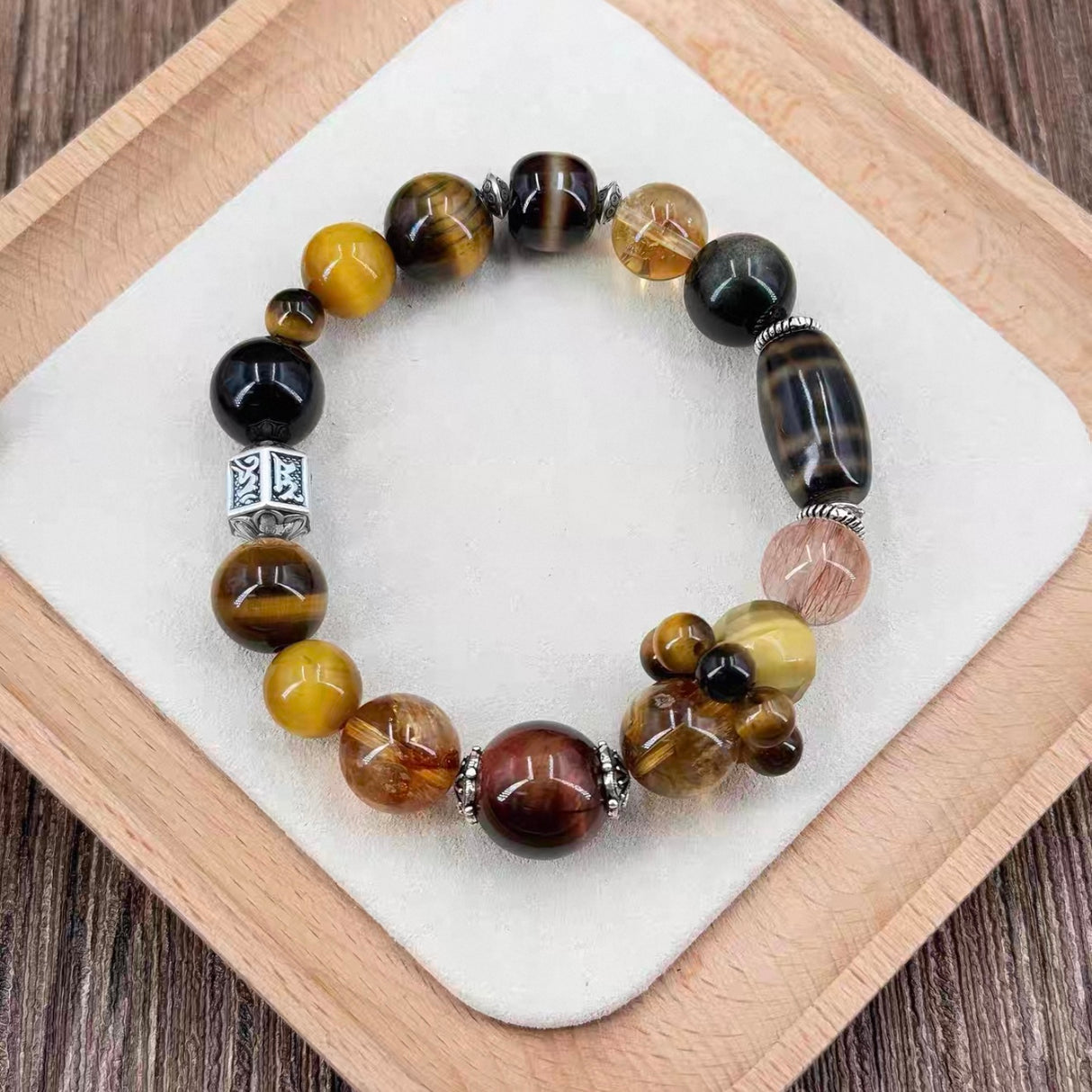 Wealth Magnet – Tiger Eye, Dzi Stone & Rutilated Quartz Bracelet