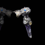 Guardian Cat Dagger Pendant – S925 Sterling Silver & Raw Amethyst Talisman