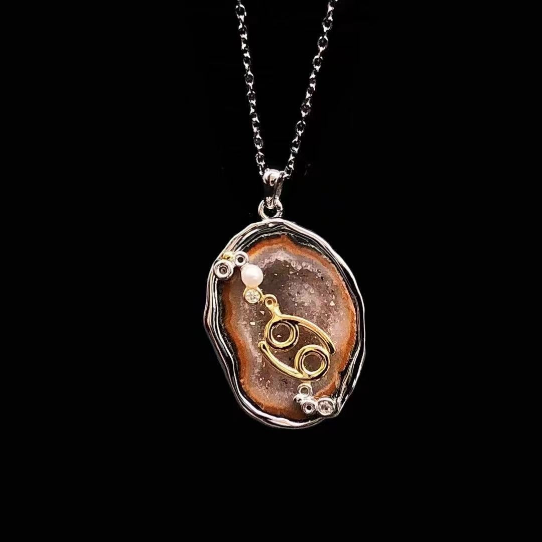 Red Druzy Zodiac Pendant Necklace – Handcrafted Birthstone Jewelry  12 Constellations & Sterling Silver Accents