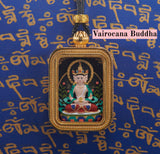 Brass 'Baokan' Manjushri Small Rectangle 3x2cm Painted Tsa-Tsa Shrine Case - Black Thangka Style