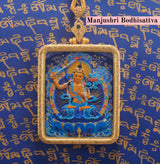 Brass Tibetan Treasure 'Three Lifetimes' Rectangular Tsa-Tsa Blue Thangka Collection