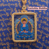 Brass Tibetan Treasure 'Three Lifetimes' Rectangular Tsa-Tsa Blue Thangka Collection