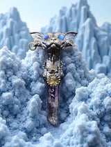 Guardian Cat Dagger Pendant – S925 Sterling Silver & Raw Amethyst Talisman