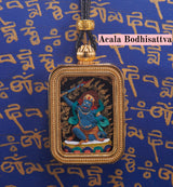 Brass 'Baokan' Manjushri Small Rectangle 3x2cm Painted Tsa-Tsa Shrine Case - Black Thangka Style