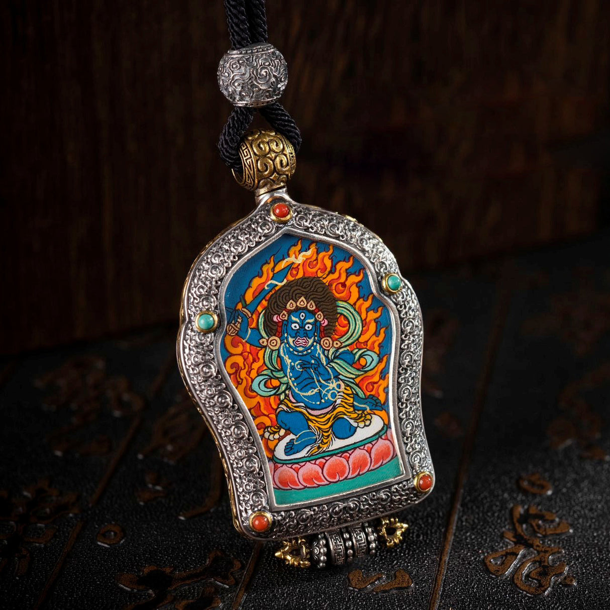 Hand-Painted Black and Gold Thangka