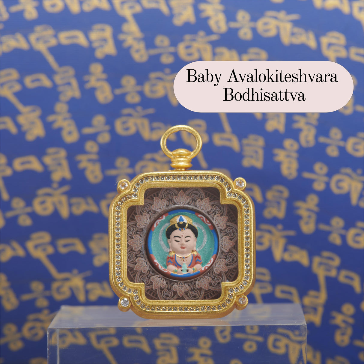 Brass Square Painted Tsa Tsa Pendant