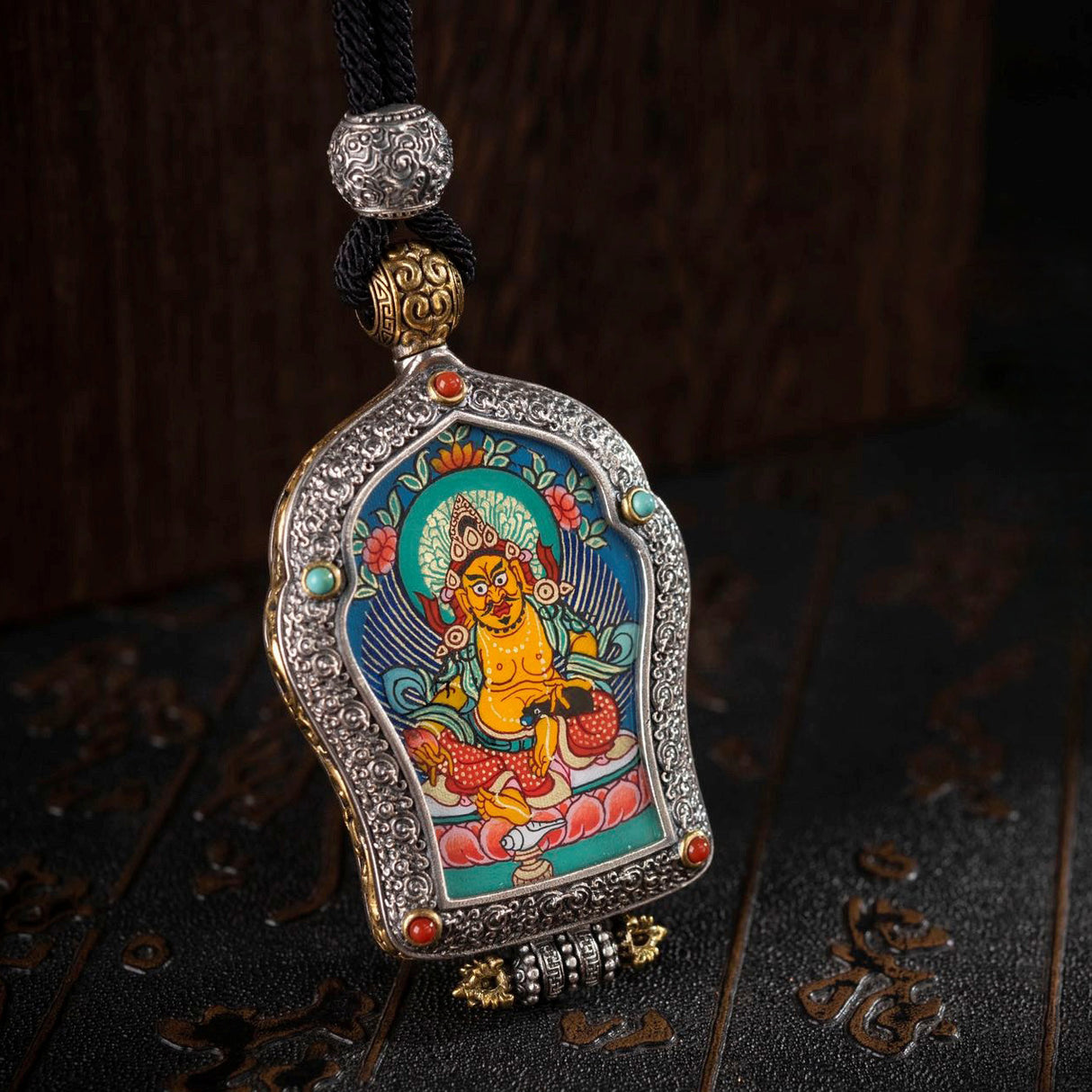 Hand-Painted Black and Gold Thangka