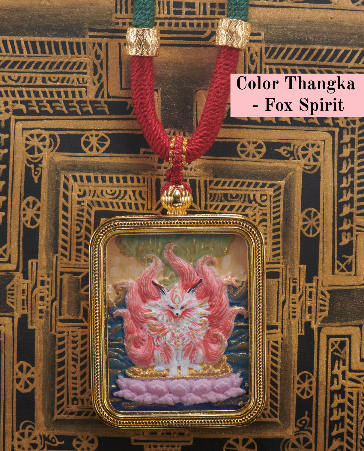 Brass 'Baokan' Manjushri Small Rectangle 3x4cm Color-Painted Tsa-Tsa Shrine Case