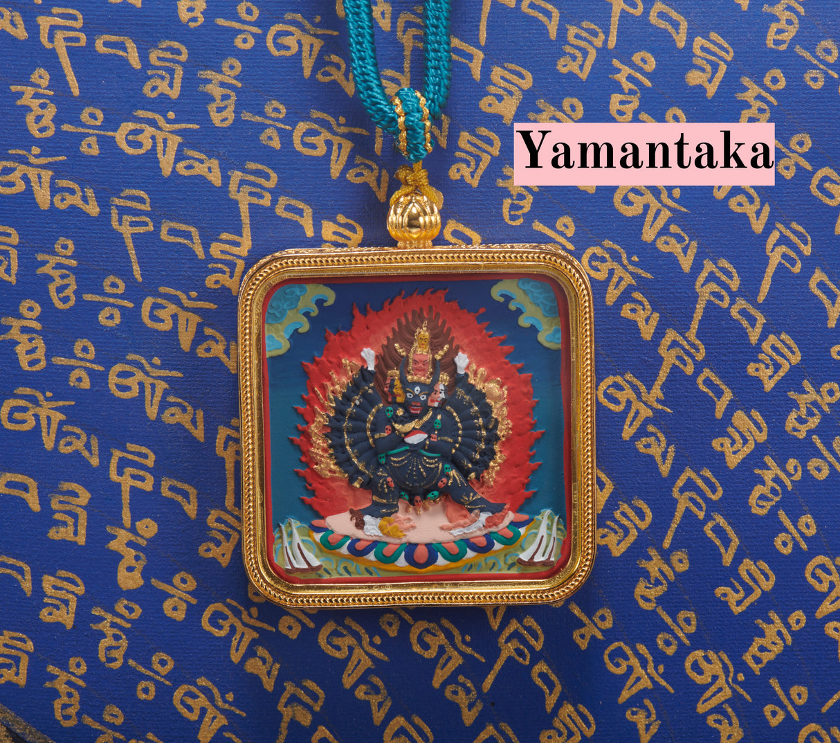 Brass 'Baokan' Manjushri Square 4x4cm Color-Painted Tsa-Tsa Shrine Case
